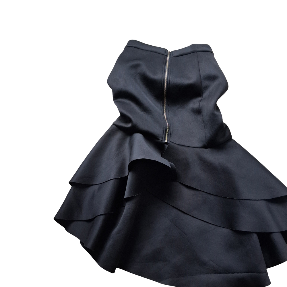 Asymmetrical Black Ruffle Tier Midi Skirt